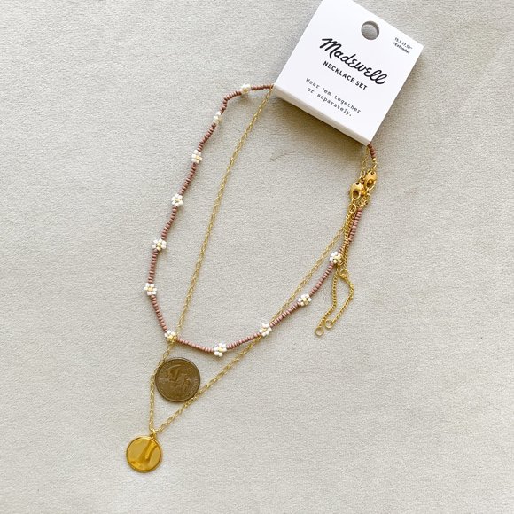 SOLD. Madewell Floral Beaded and Coin Necklace Set - Picture 3 of 5